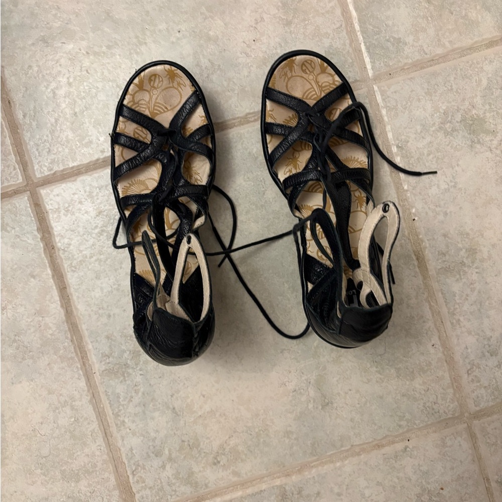 Fly London Black Lace-Up Sandals